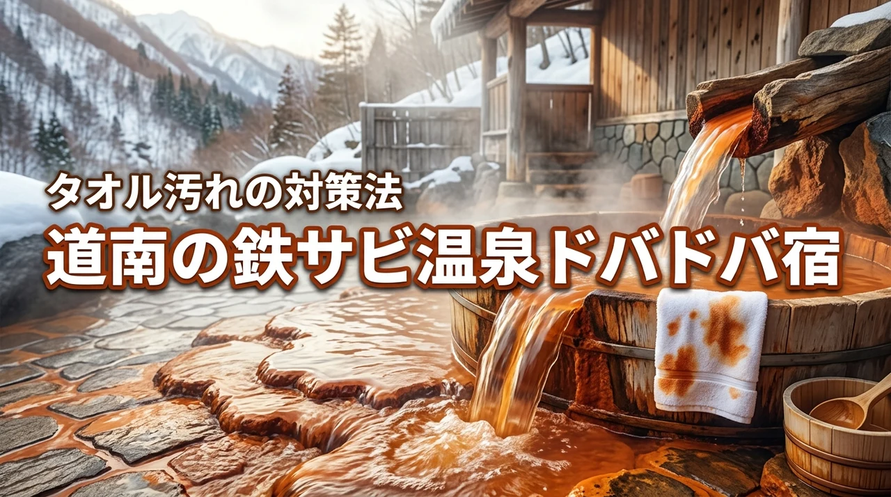 道南の鉄サビ温泉ドバドバの宿へ行ってみた！タオルは茶色に染まる？汚れ対策と選び方