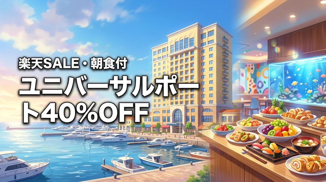 ホテルユニバーサルポートが40％OFF！楽天スーパーSALE朝食ビュッフェ付き予約は10/1まで