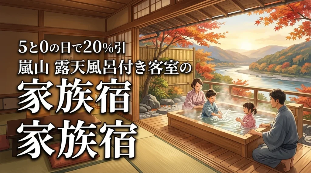 京都嵐山で露天風呂付き客室のファミリー宿を5と0のつく日に最大20%OFFで予約するコツ