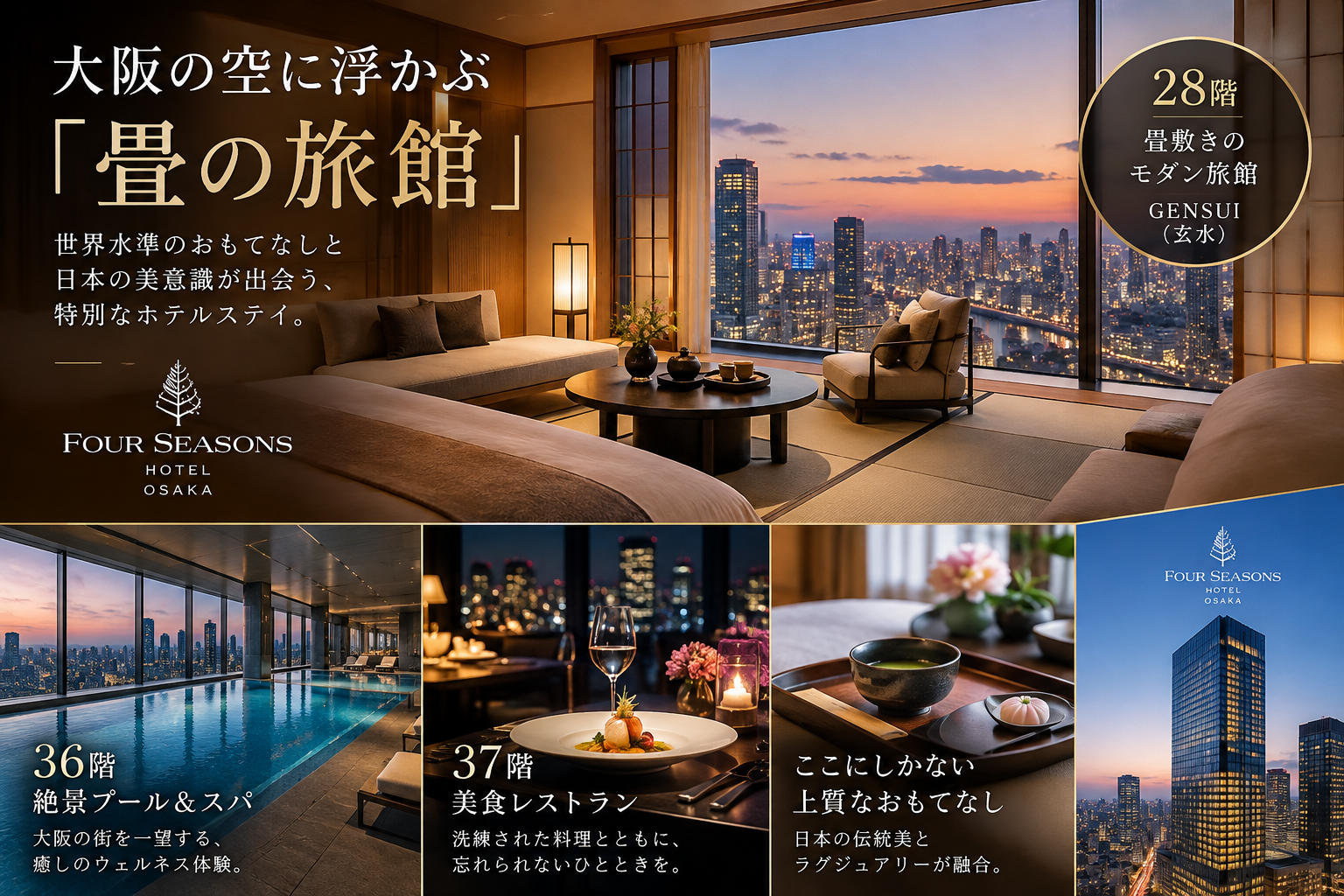 フォーシーズンズホテル大阪の魅力7選｜畳の天空旅館「玄水」と極上のご褒美ステイ